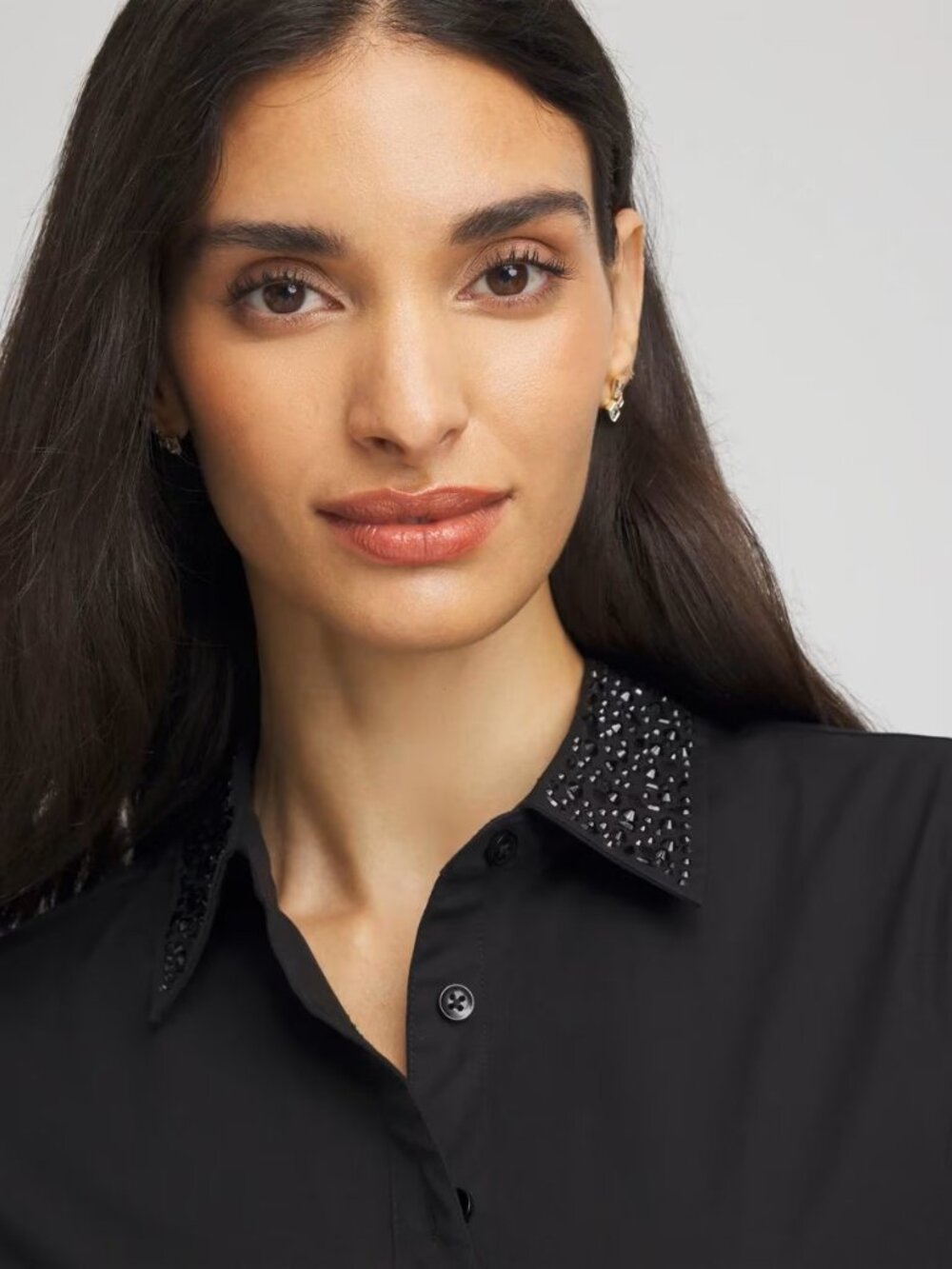 NWT Black Poplin Button-down with Tonal Jewels by Chico’s